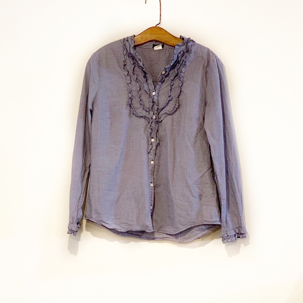 J. Crew Gingham Ruffle Front Button Down - image 2